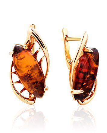 Gold-Plated Earrings With Cognac Amber The Tropicana, image 