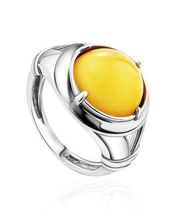 Bright Honey Amber Men's Ring In Sterling Silver The Cesar, Ring Size: / 22.5, image 