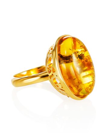 Alluring Natural Amber With Fossil Spider Cocktail Ring The Clio, Ring Size: Adjustable, image 