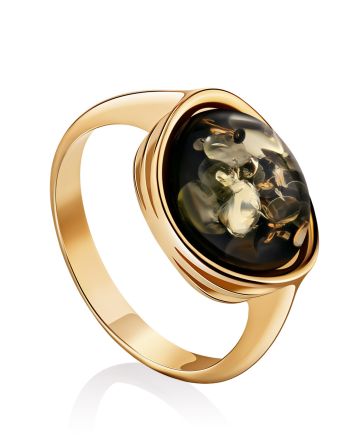 Golden Ring With Green Amber Centerstone The Amigo, Ring Size: 6 / 16.5, image 
