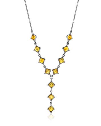 Gorgeous Natural Amber Necklace In Sterling Silver, Length: 46, image 