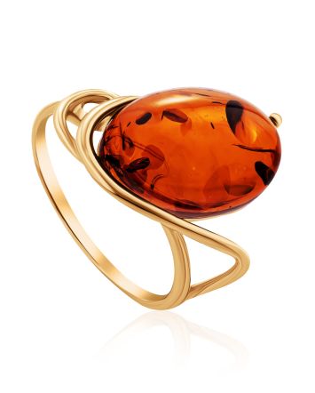 Elegant Gold-Plated Ring With Cognac Amber The Sigma, Ring Size: 12 / 21.5, image 