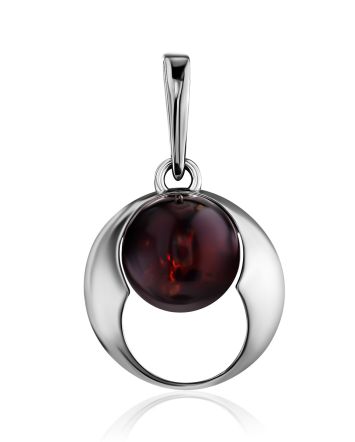 Round Silver Pendant With Cherry Amber The Orion, image 