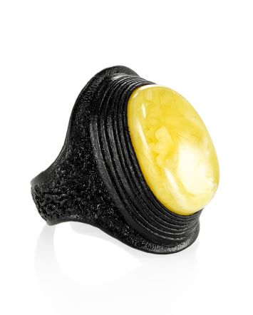 Bold Leather Amber Adjustable Ring The Nefertiti, Ring Size: Adjustable, image 