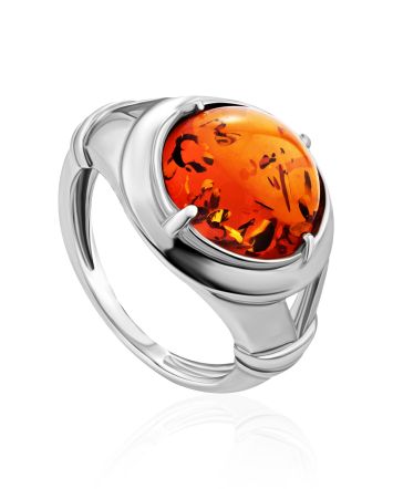 Bold Silver Men's Ring With Cognac Amber The Cesar, Ring Size: 9.5 / 19.5, image 