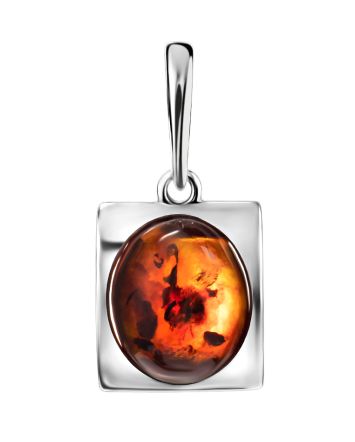 Geometric Silver Pendant With Cherry Amber The Saturn, image 