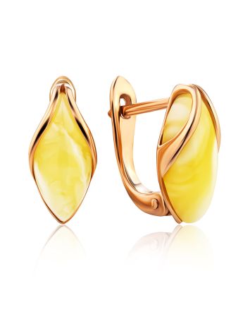 Cute Golden Earrings With Honey Amber The Snowdrop, image 