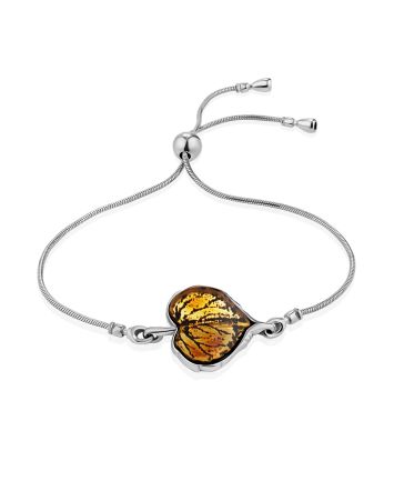 Chic Leaf Motif Silver Amber Slider Bracelet, Length: 21, image 