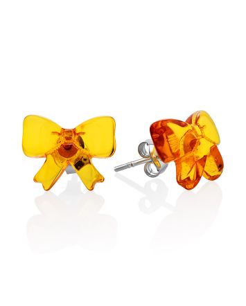 Chic Bow Motif Amber Stud Earrings, image 