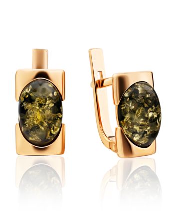 Bright Golden Earrings With Green Amber The Rondo, image 