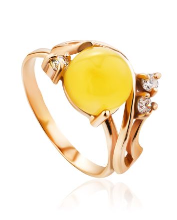 Amber Ring With Crystals In Gold The Swan, Ring Size: 6 / 16.5, image 