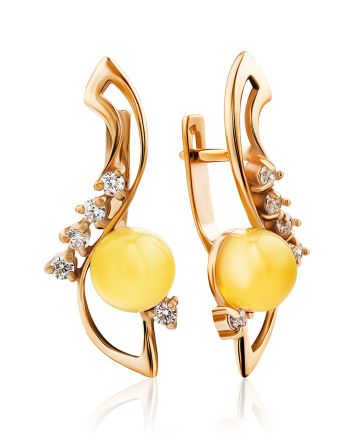 Amber Earrings In Gold-Plated Silver With Crystals The Swan, image 