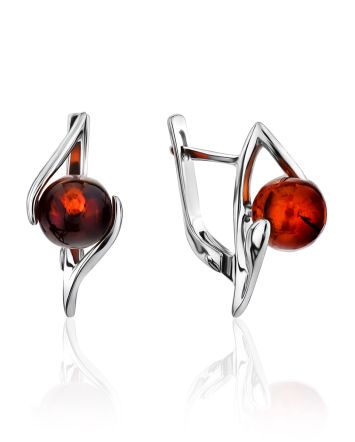 Round Cut Amber Earrings In Sterling Silver The Aldebaran, image 