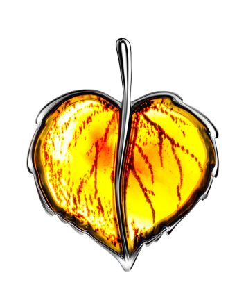 Luminous Leaf Motif Silver Amber Pendant, image 