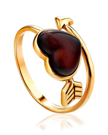 Cupid Ring With Cherry Amber Heart, Ring Size: 13 / 22, image 
