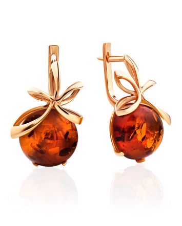 Chic Gold Plated Silver Amber Earrings The Cherry, image 