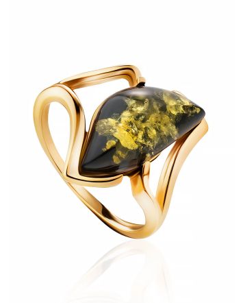 Gold-Plated Ring With Green Amber The Vesta, Ring Size: 12 / 21.5, image 