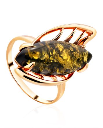 Gold-Plated Cocktail Ring With Green Amber The Tropicana, Ring Size: 12 / 21.5, image 