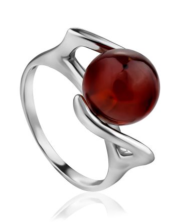 Sterling Silver Ring With Cognac Amber The Aldebaran, Ring Size: 11 / 20.5, image 