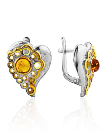 Cute Heart-Shaped Earrings With Amber, image 