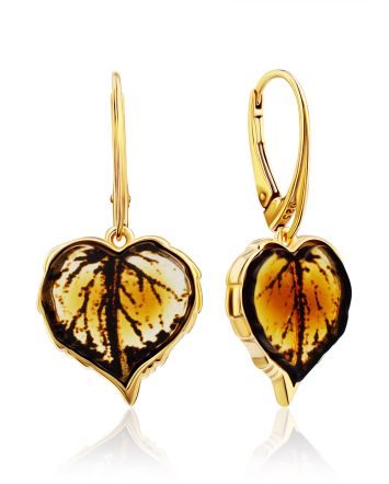 Leaf Motif Gilded Silver Amber Dangle Earrings, image 