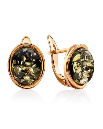 Oval Golden Earrings With Luminous Green Amber The Amigo, image 