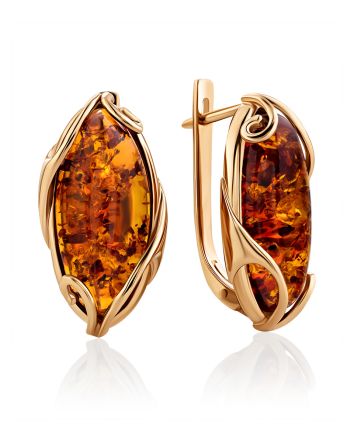 Gold Plated Silver Earrings With Natural Baltic Amber The Rococo, image 