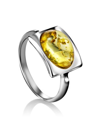 Luminous Lemon Amber Ring In Sterling Silver The Saturn, Ring Size: 6 / 16.5, image 