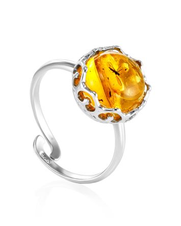 Amber With Fossil Midge Adjustable Ring The Clio, Ring Size: Adjustable, image 