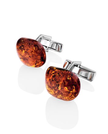 Silver Cufflinks With Cognac Amber The Copenhagen, image 