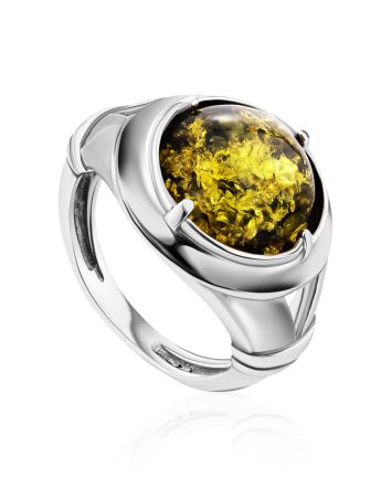 Bold Green Amber Men's Ring In Sterling Silver The Cesar, Ring Size: / 23, image 
