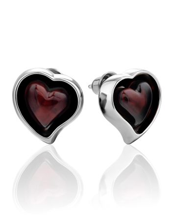 Cute Amber Heart-Shaped Stud Earrings, image 