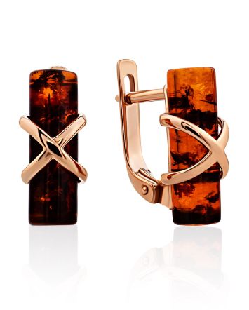 Gold Plated Silver Earrings With Natural Amber Stones The Scandinavia, image 