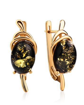 Green Amber Earrings In Gold-Plated Silver The Sigma, image 