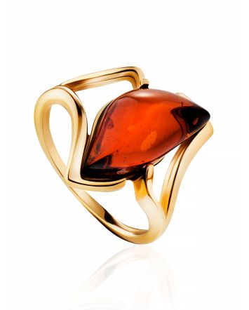 Gold-Plated Ring With Cognac Amber The Vesta, Ring Size: 12 / 21.5, image 