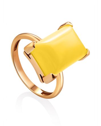 Geometric Gold Plated Silver Ring With Honey Amber Centerstone The Etude, Ring Size: 5.5 / 16, image 