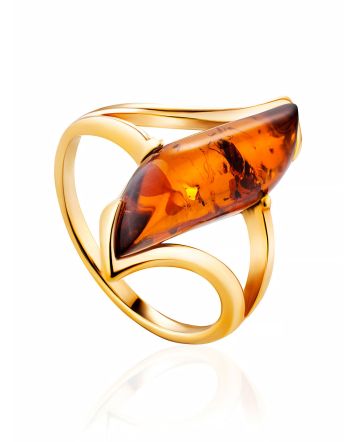 Cognac Amber Ring In Gold-Plated Silver The Vesta, Ring Size: 12 / 21.5, image 