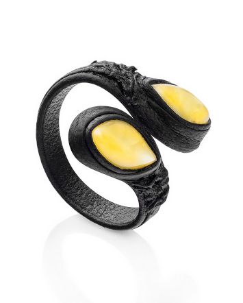 Leather Amber Adjustable Ring The Nefertiti, image 