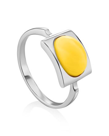 Stylish Silver Ring With Honey Amber The Saturn, Ring Size: 6 / 16.5, image 