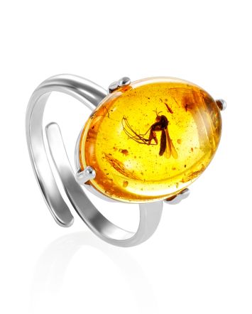 Stylish Amber With Fossil Mosquito Ring The Clio, Ring Size: Adjustable, image 
