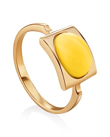 Geometric Amber Ring In Gold The Saturn, Ring Size: 8.5 / 18.5, image 