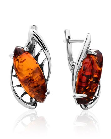Stylish Silver Earrings With Cognac Amber The Tropicana, image 