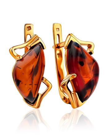 Cognac Amber Earrings In Gold-Plated Silver The Vesta, image 