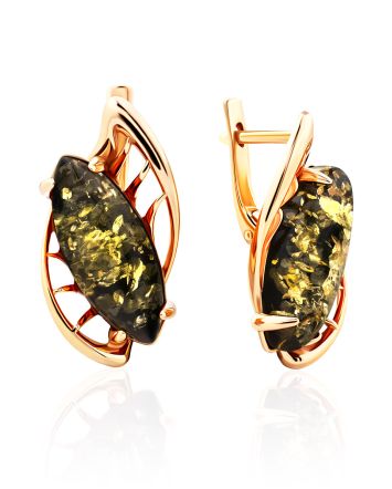 Bold Green Amber Earrings In Gold-Plated Silver The Tropicana, image 