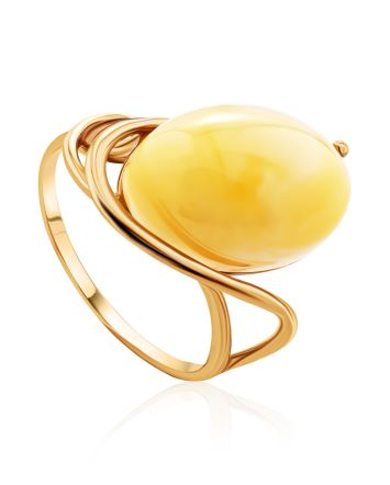 Oval Cut Amber Ring In Gold-Plated Silver The Sigma, Ring Size: 6 / 16.5, image 