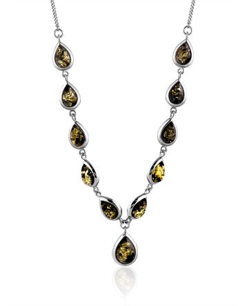 Refined Silver Necklace With Green Amber The Fiori, image 