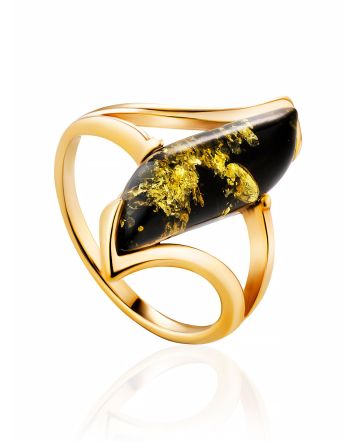 Golden Ring With Bright Green Amber The Vesta, Ring Size: 6.5 / 17, image 