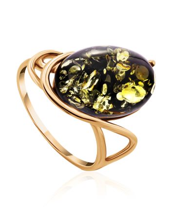 Wonderful Amber Ring In Gold-Plated Silver The Sigma, Ring Size: 12 / 21.5, image 
