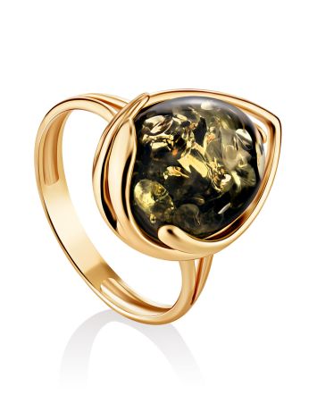 Golden Ring With Amber Centerpiece, Ring Size: 6 / 16.5, image 