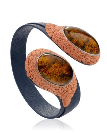 Safari Style Flexible Leather Bracelet With Amber, image 